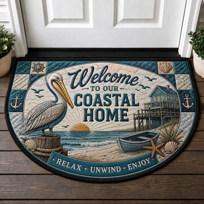 Welcome To Our Paradise Flamingo Doormat - Tropical Beach & Palm Tree Mat - 5to9vibe