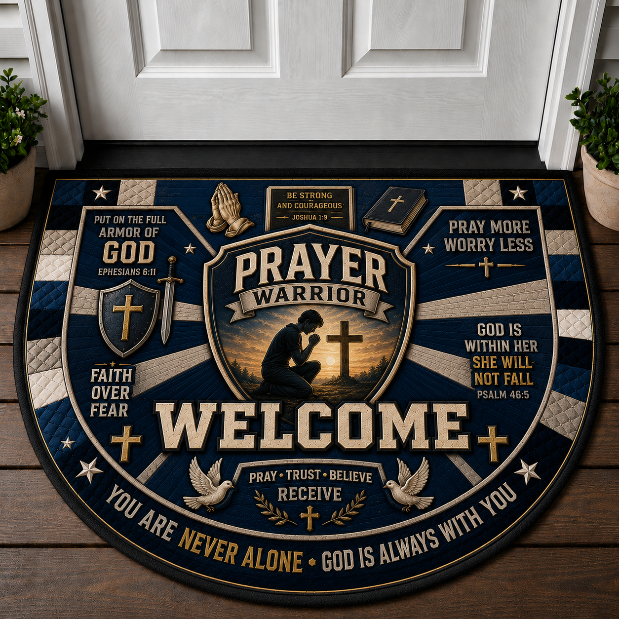 Jesus Welcome Mat - With God All Things Are Possible Christian Shield Doormat - 5to9vibe