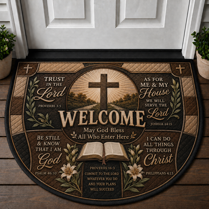 We Will Serve The Lord Cross Doormat - Faith Hope Love Welcome Mat - 5to9vibe