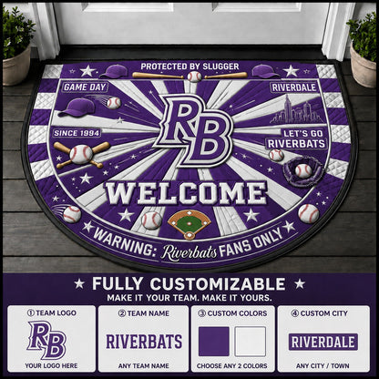 Baseball Custom Logo and Text Quilted Print Premium Welcome Mat – Personalized Baseball Doormat