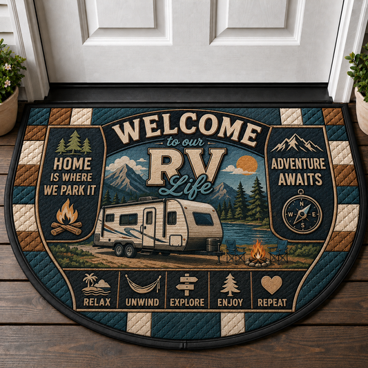 Welcome To Our RV Life Doormat - Home Is Where We Park It Camper Mat - 5to9vibe