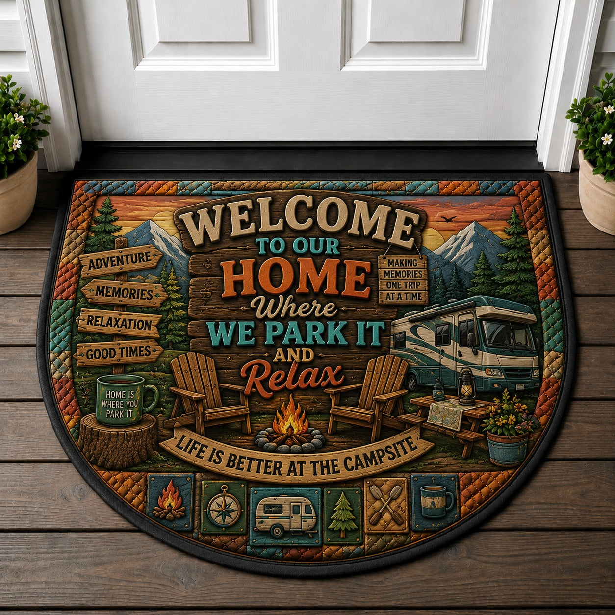 Welcome To Our Route 66 Doormat - Route 66 Vintage Car Road Trip Welcome Mat - 5to9vibe