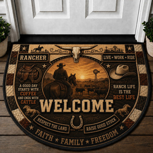 Rancher Welcome Mat – "Ranch Life Is The Best Life" Western Cattle Ranch Doormat - 5to9vibe