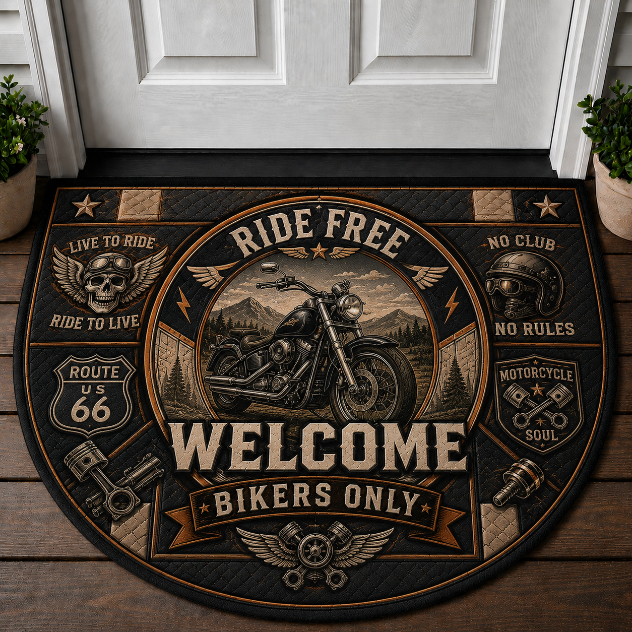 Ride Free Chopper Motorcycle Welcome Mat - Custom American Biker Doormat - 5to9vibe