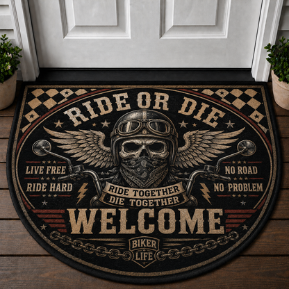Harley Rider Welcome Mat - Legend On 2 Wheels Biker Outdoor Doormat - 5to9vibe