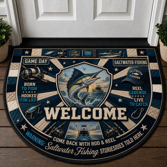 Saltwater Fishing Ocean Adventures Quilted Print Premium Welcome Mat – Personalized Doormat