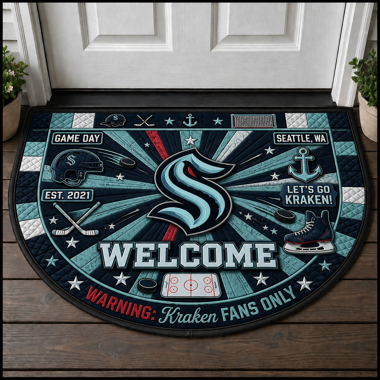 Hockey All Teams Custom Quilted Print Premium Welcome Mat – Personalized Baseball Doormat