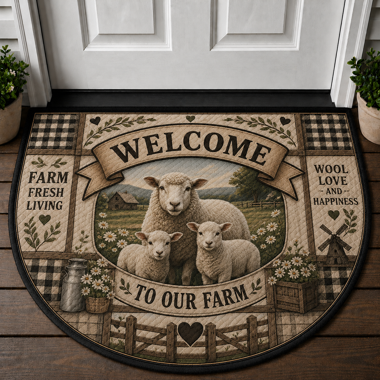 Welcome To Our Farm Sheep Doormat - Wool Love And Happiness Welcome Mat - 5to9vibe