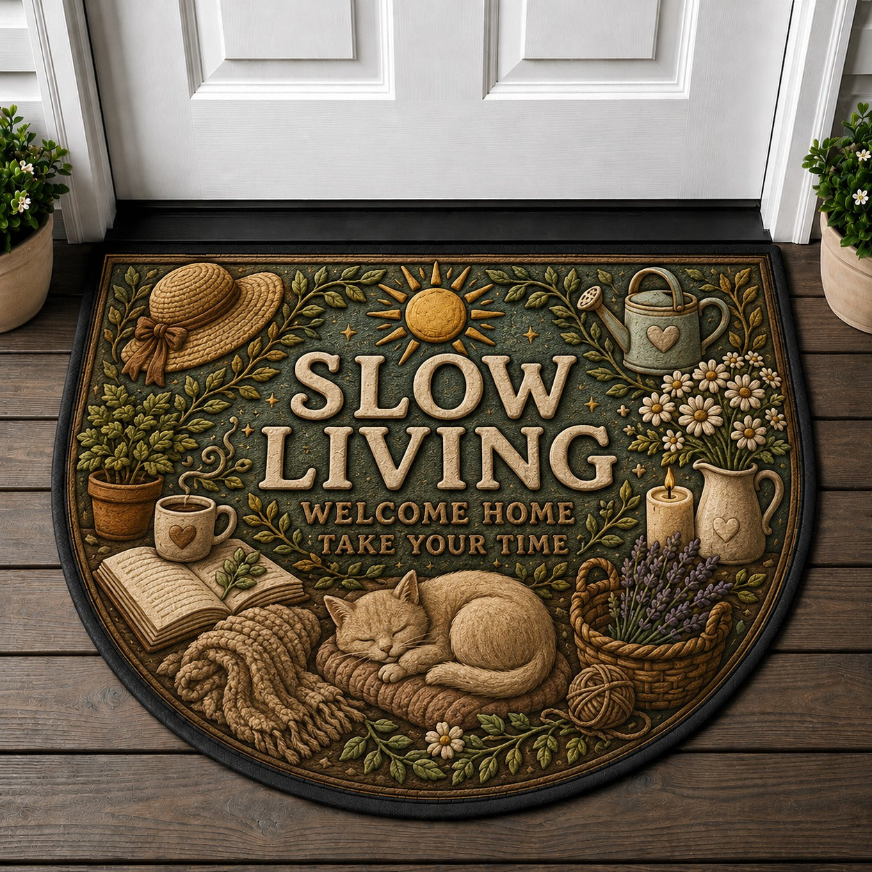 Welcome To Our Happy Place Doormat - Coastal Beach Surf Camper Welcome Mat - 5to9vibe