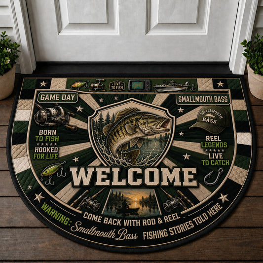 Smallmouth Bass Fishing Stories Quilted Print Premium Welcome Mat – Personalized Doormat