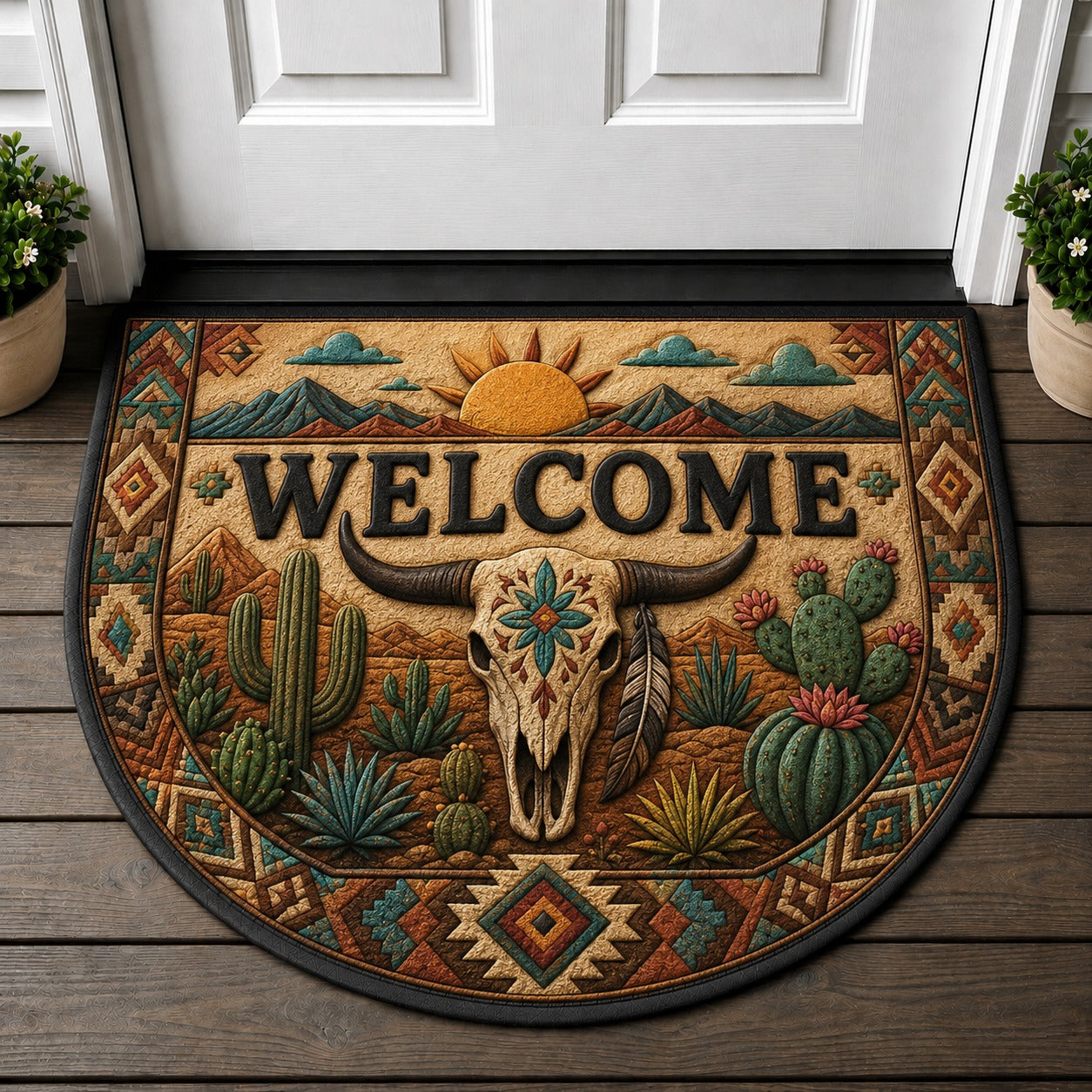 Welcome To Our Happy Place Doormat - Mid Century Modern Retro Cat Furniture Welcome Mat - 5to9vibe
