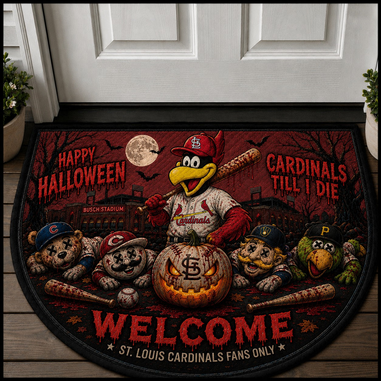Baseball Halloween All Teams Custom Quilted Print Premium Welcome Mat – Personalized Baseball Doormat