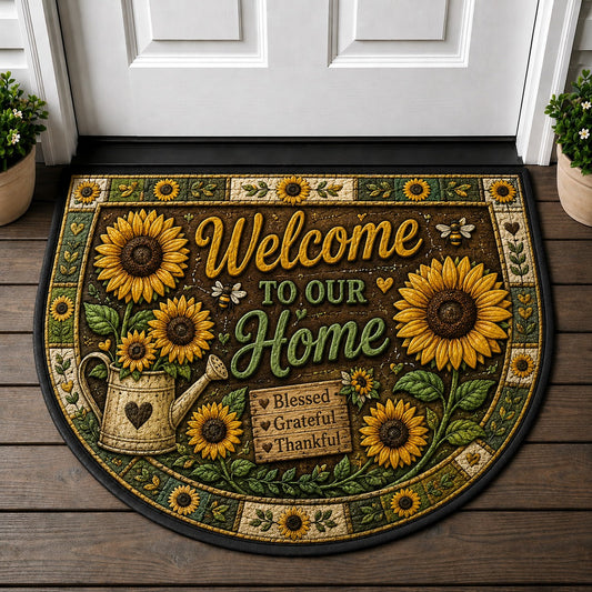 Welcome To Our Home Doormat - Sunflowercore Blessed Grateful Sunflower Welcome Mat - 5to9vibe