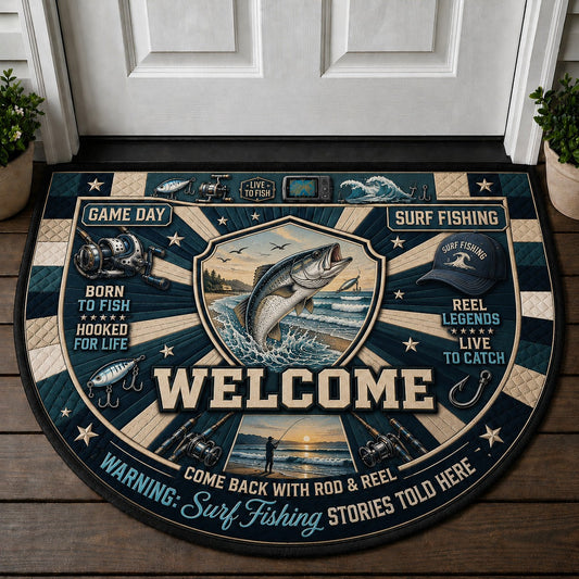 Surf Fishing Beach Adventures Quilted Print Premium Welcome Mat – Personalized Doormat