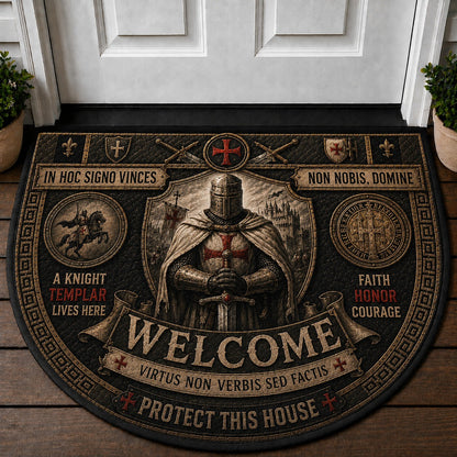 Knight Templar Welcome Mat – "Protect This House" Crusader Cross Doormat - 5to9vibe