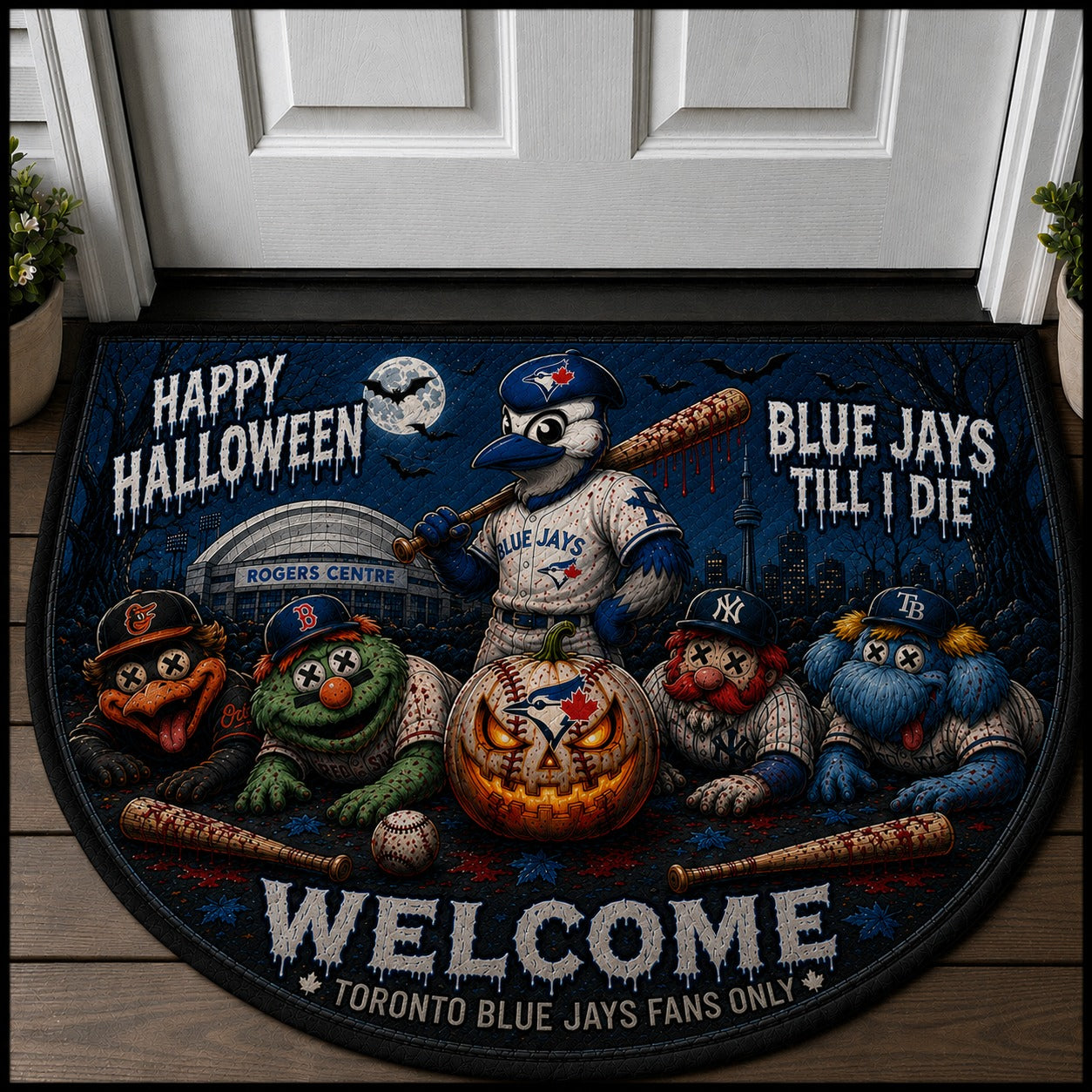 Baseball Halloween All Teams Custom Quilted Print Premium Welcome Mat – Personalized Baseball Doormat