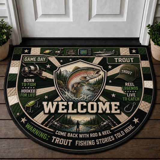 Trout Fishing River Adventures Quilted Print Premium Welcome Mat – Personalized Doormat