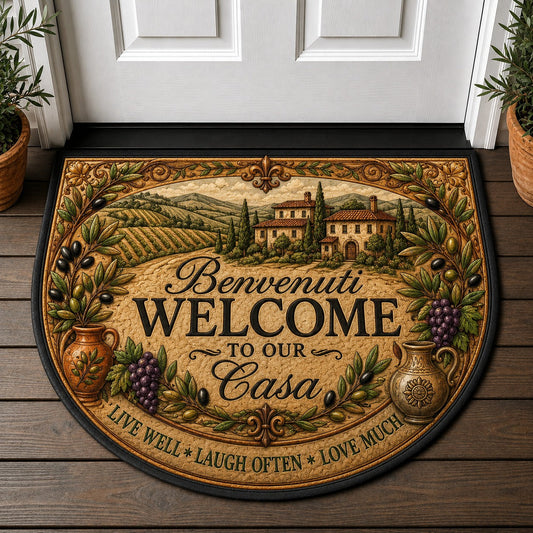 Benvenuti Welcome To Our Casa Doormat - Tuscan Home Vineyard Olive Italian Welcome Mat - 5to9vibe
