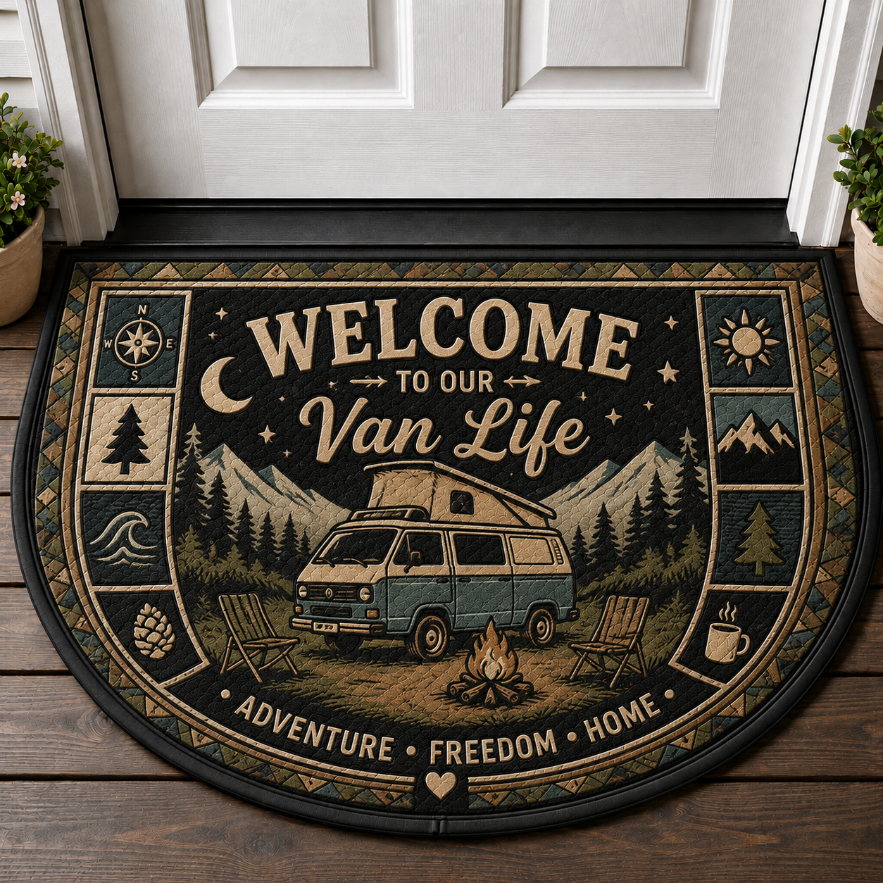 Happy Trails & Good Vibes Doormat - Lake Camper RV Outdoor Welcome Mat - 5to9vibe