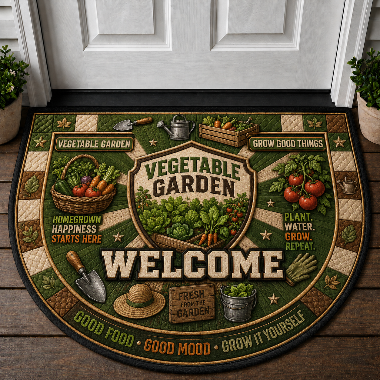Farm Fresh Locally Grown Welcome Mat - Support Local Farmers Red Truck Doormat - 5to9vibe