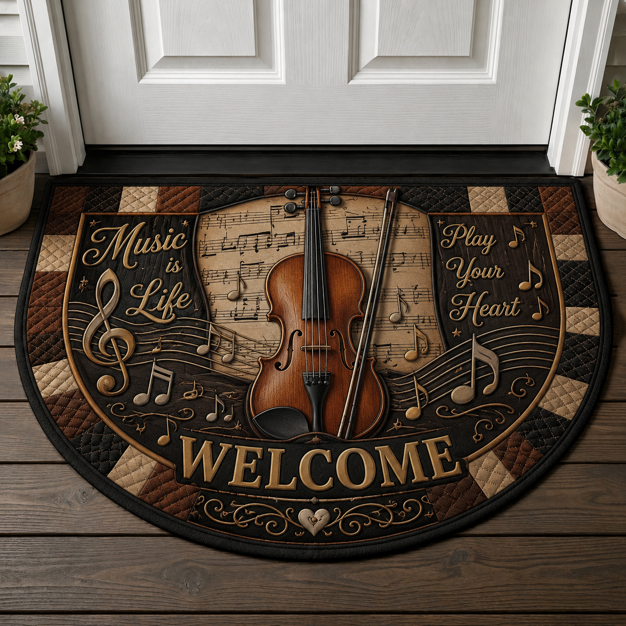 Violin Music Welcome Mat - Play Your Heart Out Violinist Doormat - 5to9vibe