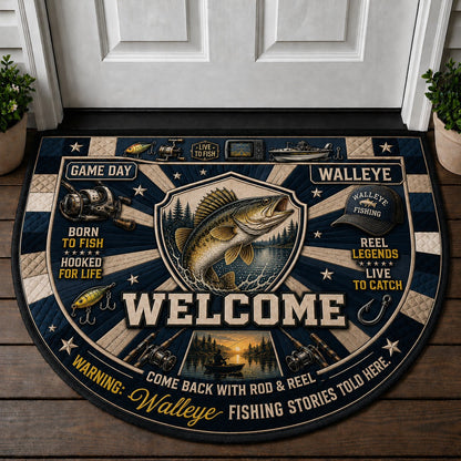 Walleye Fishing Lake Adventures Quilted Print Premium Welcome Mat – Personalized Doormat
