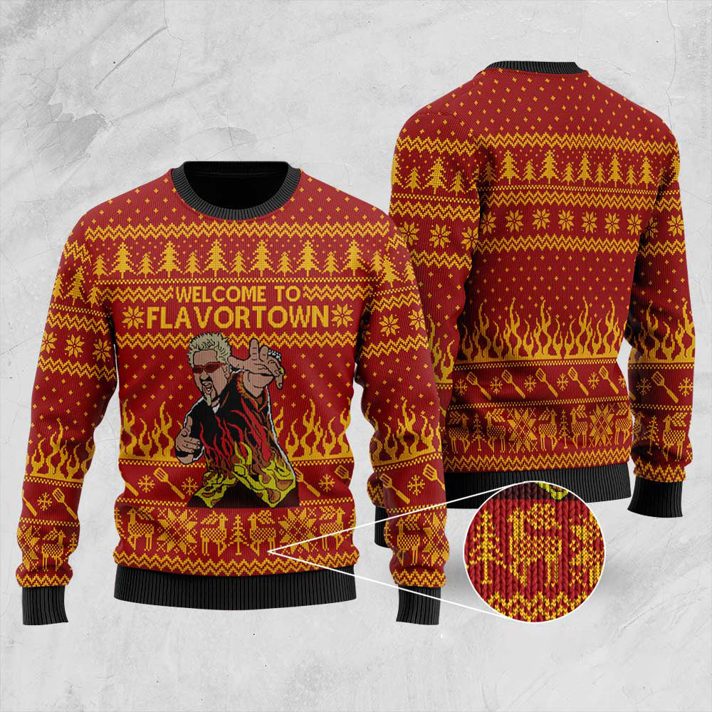 Welcome To Flavortown Ugly Christmas Sweater | Funny Christmas Sweater For Men Women - Funny Ugly Christmas Sweater