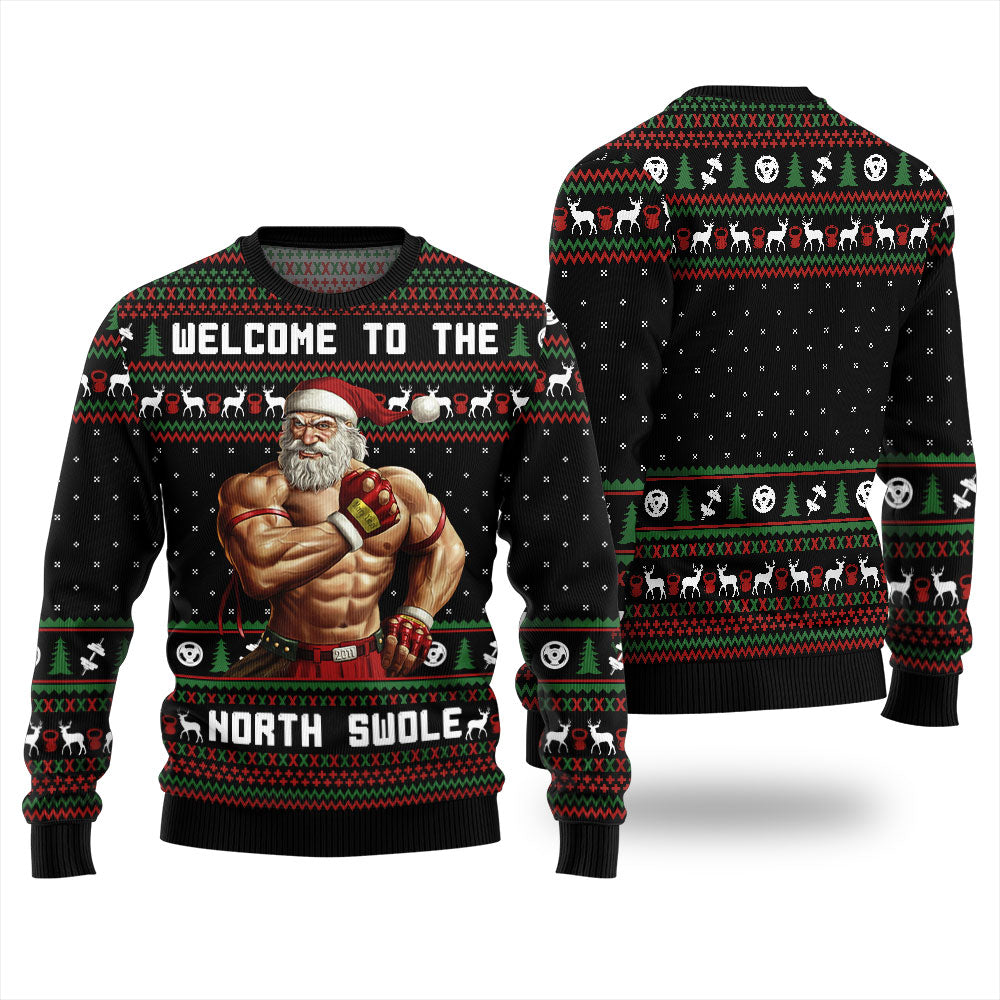 Welcome To The North Swole Santa Christmas Sweater Men
