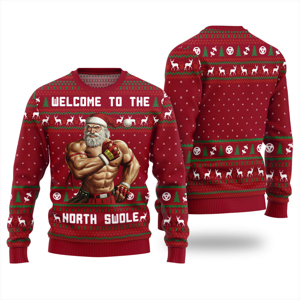 Welcome To The North Swole Santa Christmas Sweater Men