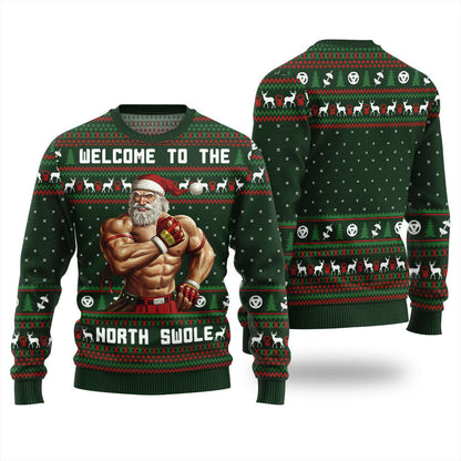 Welcome To The North Swole Santa Christmas Sweater Men