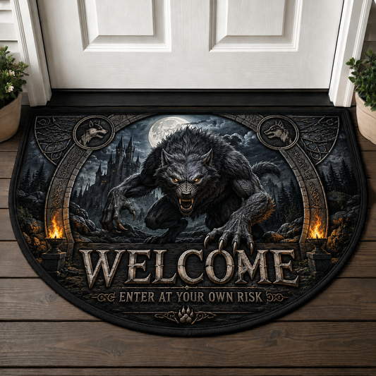 Enter At Your Own Risk Werewolf Doormat - Spooky Full Moon Gothic Welcome Mat - 5to9vibe