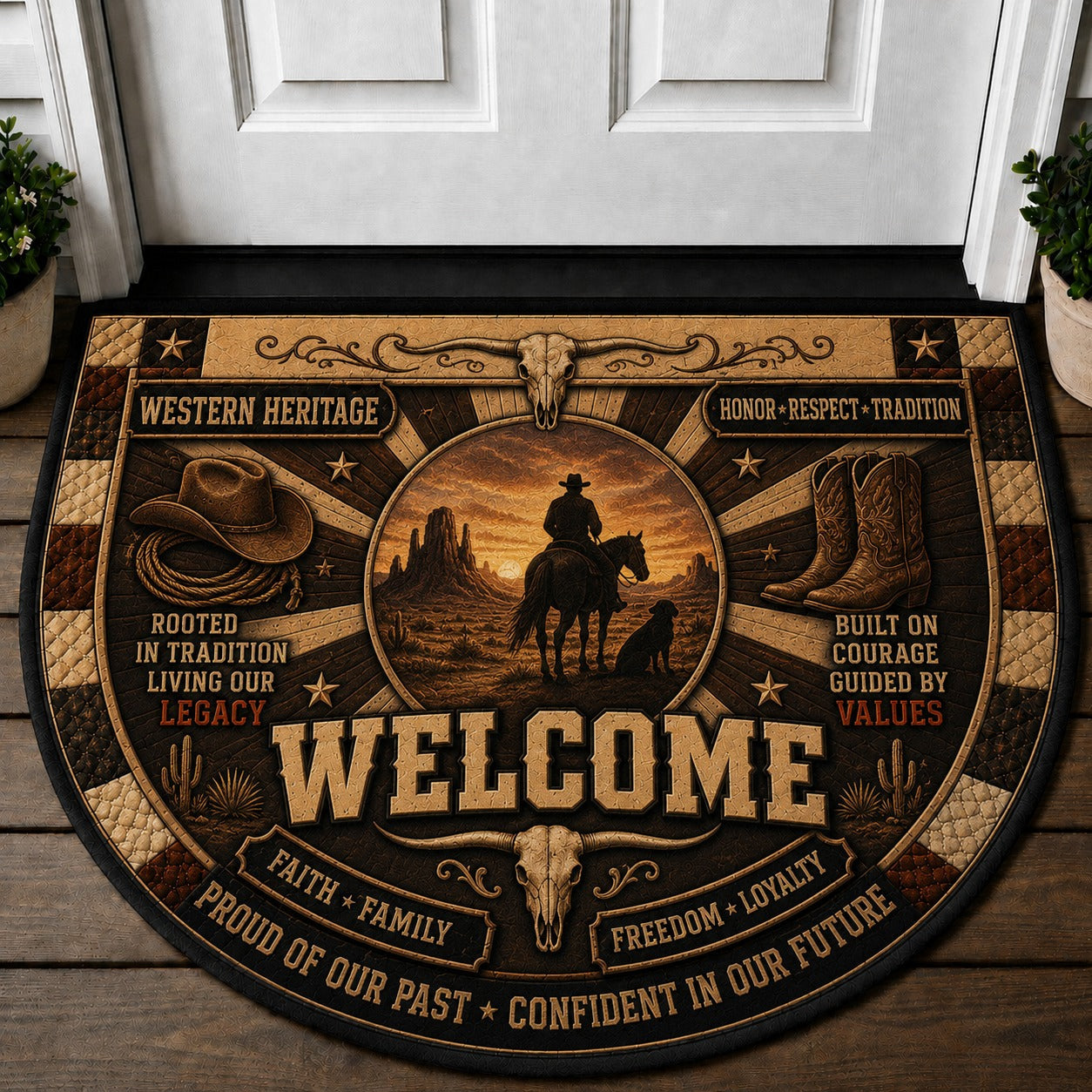 Horse Ranch Welcome Mat – "Faith Family Freedom" Western Ranch Life Doormat - 5to9vibe
