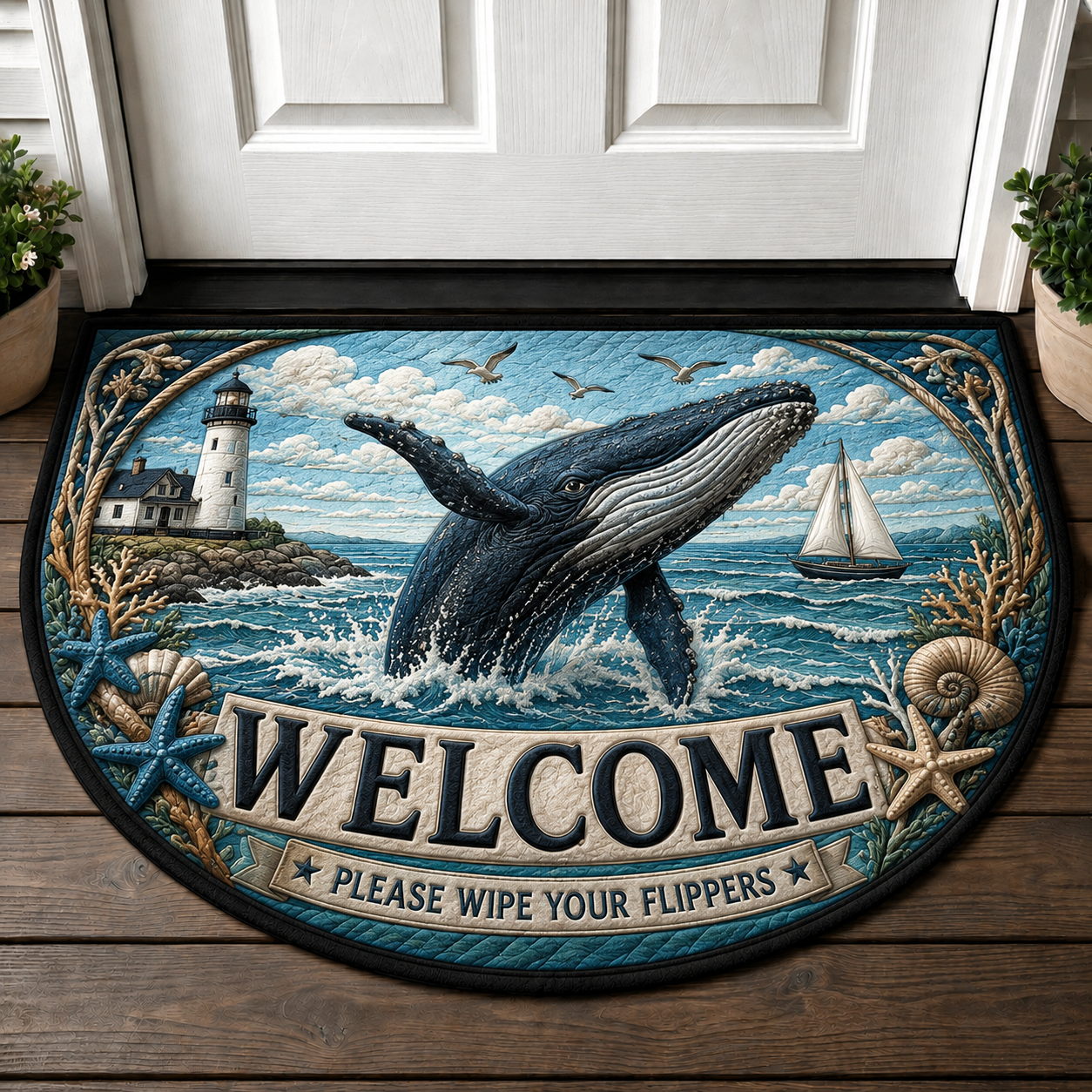 Home Is Where The Light Is Doormat - Coastal Lighthouse & Sailboat Welcome Mat - 5to9vibe
