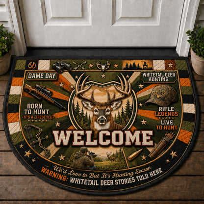 Whitetail Deer Hunting Stories Quilted Print Premium Welcome Mat – Personalized Doormat