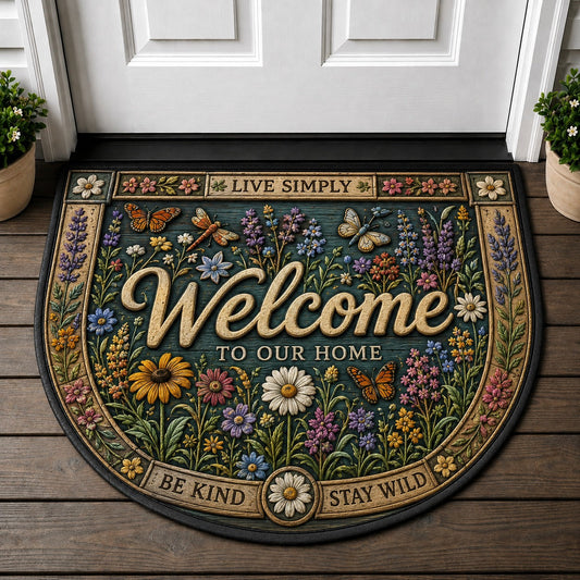 Welcome To Our Home Welcome Mat - Wildflower Butterfly Chickadee Botanical Rug - 5to9vibe