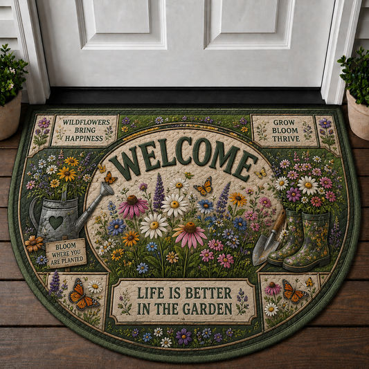 Let It Grow Wildflowers Welcome Mat - Floral Botanical Garden Doormat - 5to9vibe