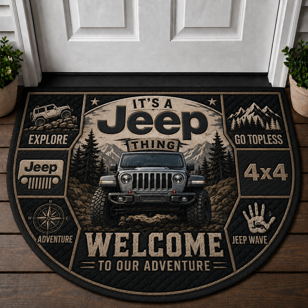 Jeep Dad Welcome Mat - Manual Transmission 4x4 Off-Road Doormat - 5to9vibe