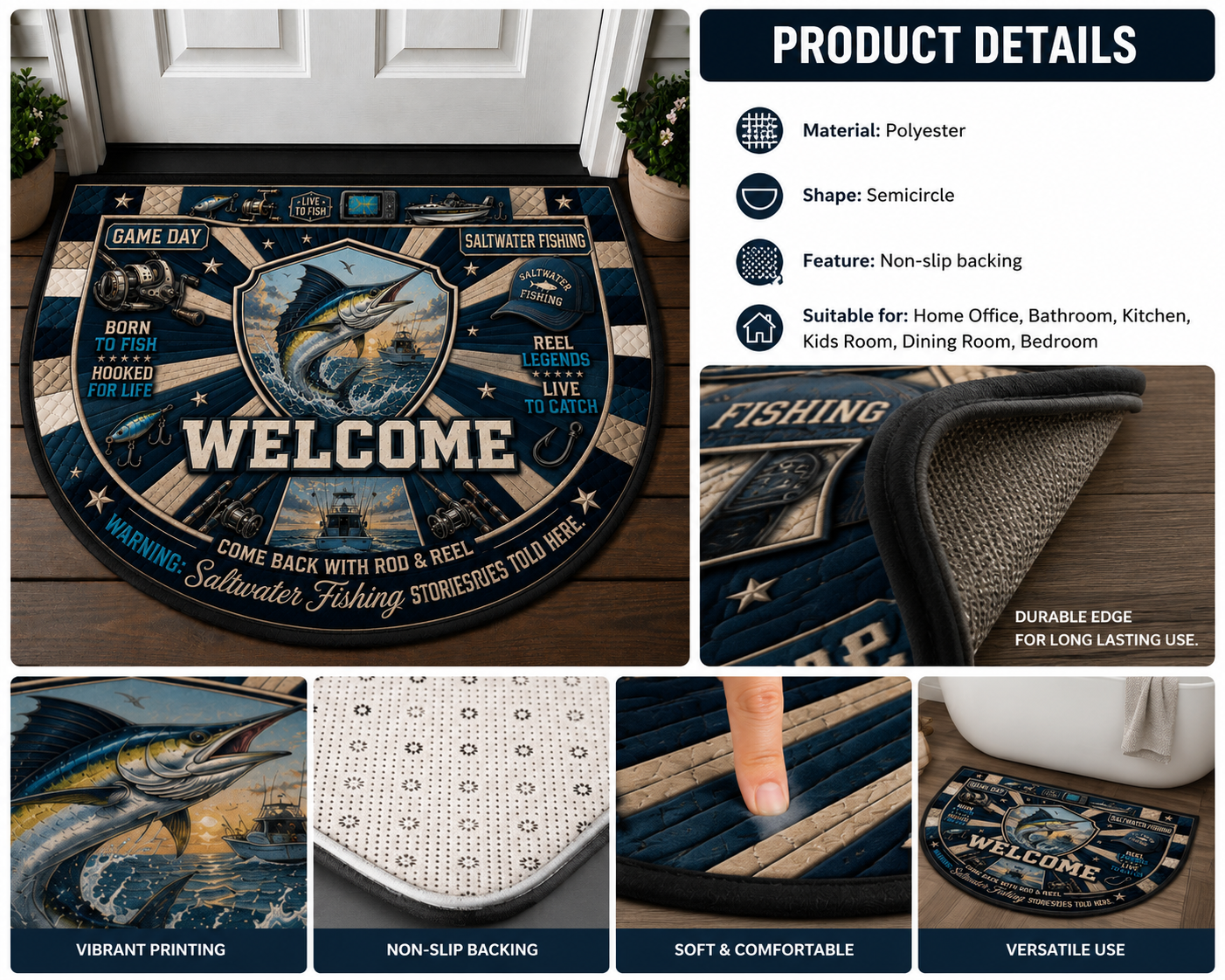Ice Fishing Winter Adventures Quilted Print Premium Welcome Mat – Personalized Doormat