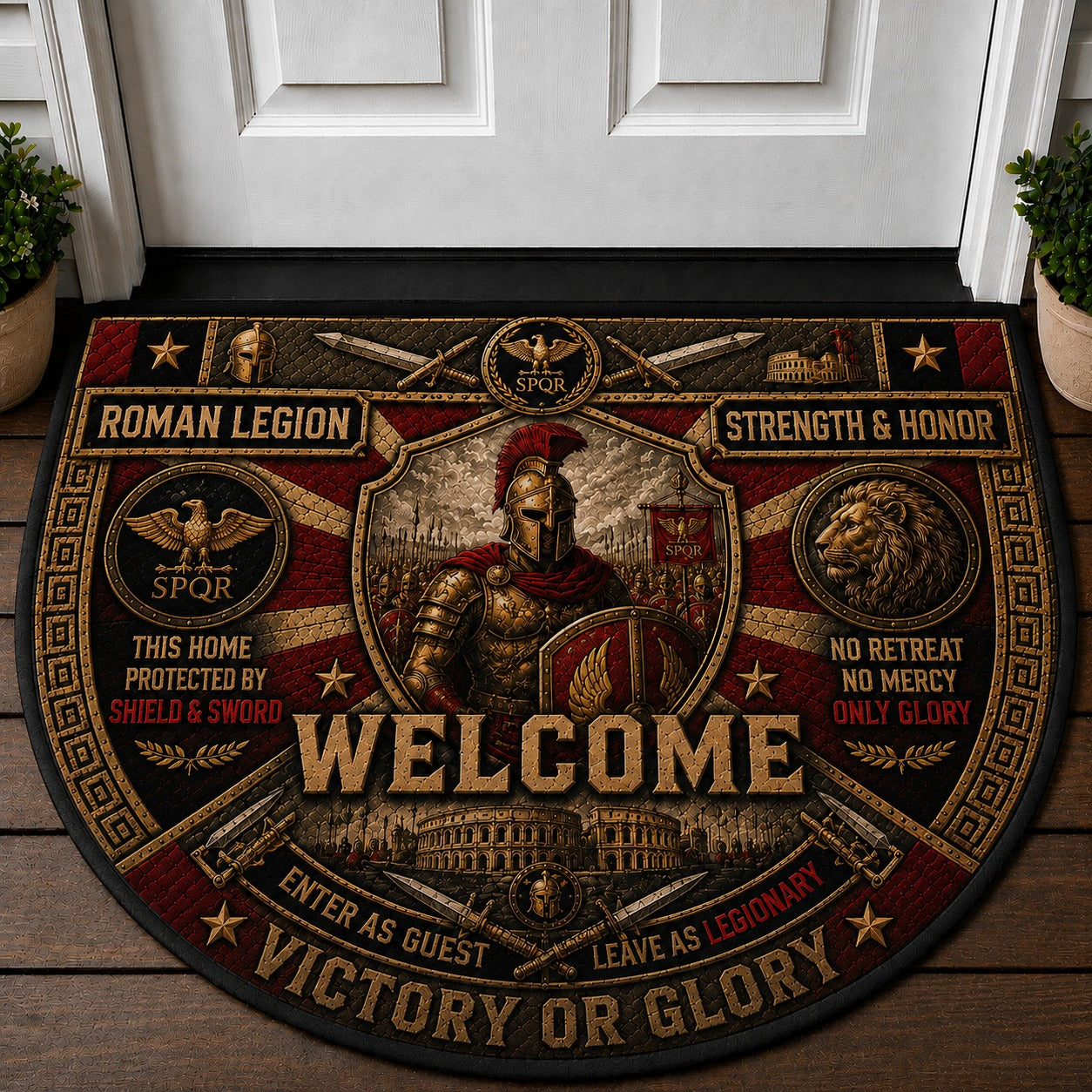 Gladiator Welcome Mat – "Strength & Honor" Roman Warrior Arena Doormat - 5to9vibe